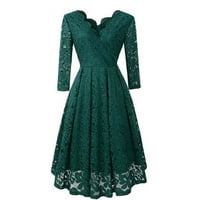 Женски рокли с дълъг ръкав твърда ежедневна дължина на коляното мини лято V-образно деколте зелено xl