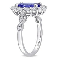 1-Каратов Т. Г. в. Танзанит, бял топаз и диамантен акцент 14-каратов овален годежен пръстен от бяло злато