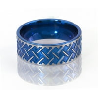Плосък титанов пръстен с фрезован келтски дизайн, анодизиран в синьо