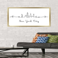 Skyline на линейния арт - плакат за стена в Ню Йорк, 22.375 34