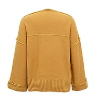 Големи кабелни плета пуловер Дамски дълъг пуловер жени есен и зима свободна ежедневна мода солиден цвят v Врат пуловер за копче пуловер Големи мъжки пуловери