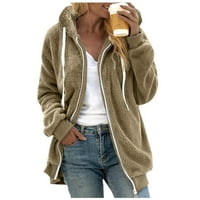 Лабаких зимни палта за жени жените Плюс размер Плътен цвят пуловери с качулка пуловер топло вълна палто цип Топ качулки за жени Каки
