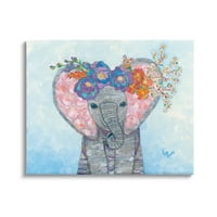 Ступел индустрии Бебе Слон и мишка украсени цветни цветове колаж живопис галерия увити платно печат стена изкуство, дизайн от Лиза Моралес