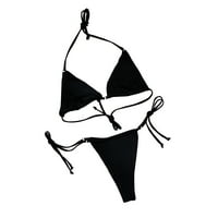Yuwull Triangle Bikini, жени с ниска талия триъгълник Плувен комплект Comefor Solid и отпечатани бански костюми Бикини Сплит бански костюм Черно
