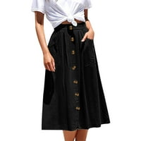 Жени дълги бутон джобна пола твърд цвят висока талия модна ежедневна пола на линия