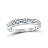 Солидна стерлингова сребро, неговата и нейната кръгла диамантена лента, съвпадаща двойка три пръстена булчински годежен пръстен сватбени ленти комплект CT. -