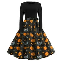 Дамски плюс размер Хелоуин рокля дълъг ръкав екипажа врата рокля пристъп Реколта Хепбърн рокли 1950-те вечерно парти абитуриентски рокли оранжев ШЛ