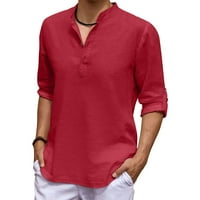 мъжки ризи памук лен дълъг ръкав хипи Бийч ТС с копче блуза поло ризи за мъже хл