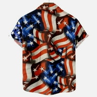 Плюс размер небрежна блуза за мъже летни разхлабени звезди и знамена от печатни ризи ревери с къси ръкави с джобове