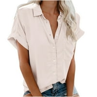 Модна жена причинно-следствен бутон Морска блуза с къс ръкав тениска летни върхове бутон надолу ризи за жени