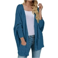 Есенни пуловер за жени отворен фронт мек жилетка с лек кардиган тънък размит руно кардиган изтърпено облекло с джобни жени пуловери евтино евтино