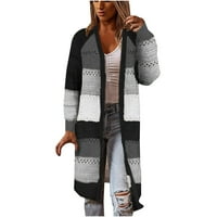 Есенни якета за жени модерни плюс удобен стилен шев на дълъг ръкав пуловер Небрежен дълъг кардиган върхове черни s