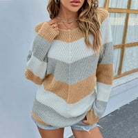 Жени ежедневни модни цветове, съвпадащи с пуловера с дълъг ръкав с кръгла деколте, пуловер Tietoc