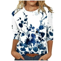 Дамски върхове просвета под $ женски печат с дълъг ръкав върхове Разхлабени блузи ежедневни тениски туника бяла XL W7178