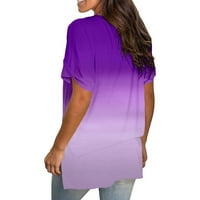 Zkozptok Дамски летни върхове Цветни блокирани кръгли вратни ризи с късо ръкав Разхлабени тениски, лилаво, XL