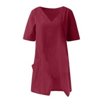 Puntoco плюс размер женски панталони, летни подредени ръкави за женско изрязани ръкави с v-образна линия разхлабена риза блуза вино 8