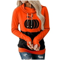 Суичър с дълъг ръкав с качулка за жени Тикви сладки печат пуловер Ден на благодарността върхове Хелоуин случайни качулки оранжеви XL