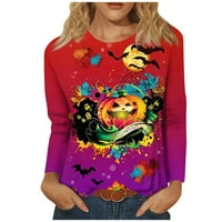 Strungten Women Mashion Casual Long Dongleve Halloween Print Round Neck Pullover Top Blouse