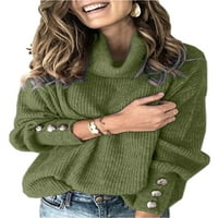 Avamo Ladies Fall Solid Color Buttons Decor Decor Unterwear Плетани пуловери Жени с дълъг ръкав работа пуловер