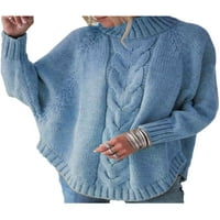 Дами джъмпер върхове дълъг ръкав пуловер зимен топъл пуловер жени свободни плетени пуловери шезлонги синьо xxl