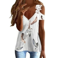 Дамски секси v отпечатана дантела от раменете от рамо в ръка небрежна тениска блуза върхове жени с дълъг ръкав памучни смеси ризи дамски слоеви ризи с дълъг ръкав