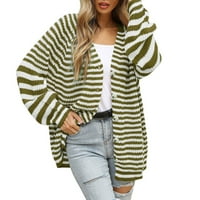 Дамски райета пуловер жени жилетка единичен свободен голям размер райета жилищен палто за жени лък кардиган за жени зелено s