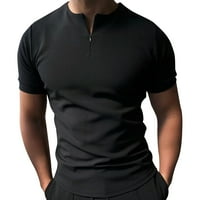 Ризи за мъже ежедневни невидими цип отхвърлете яката блуза солидна тениска с тениска с черна xxxl
