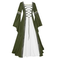 Дамски рокли женски реколта келтски Етаж дължина ренесансова готическа рокля, Дамски средата на век реколта стил, зелена рокля