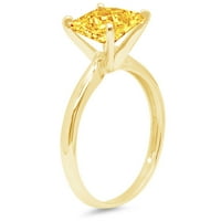 0.5 КТ принцеса нарязани Жълт естествен Цитрин 14к жълто злато гравиране изявление Годишнина годеж сватба пасианс пръстен размер 6.5