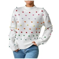 Yeasitch Women Pullover Knitwear Sweaters Дълги торбисти ръкав Цветна плетена пуловер Полка точка плетат пуловер джъмпер върхове бели XL