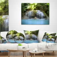 Дизайнарт водопад Ераван-зелен - фотографска възглавница за хвърляне-16х16