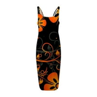 Freshlook Fashion Fashion Fasy's Lavual Printsed Sling Pullover Slims Slim Dress Summer Ress с ръкави, оранжев 2xl