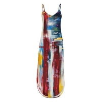 Ткинг на модния ден на независимостта на небрежните бохо печат свободен слънчев ръб v Врат от рамото Макси плажна рокля вино S