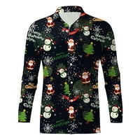 Бейсъри Мъжки палта зима продажба мода ежедневни Коледа печат копчета Дълъг ръкав ревера ризи топове Черно ШЛ