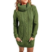 Бизнес ежедневни рокли за жени Есента и зимата жени касаул солиден дълъг ръкав пуловер пуловер рокли зелени Xs
