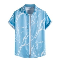Odeerbi Хавайска риза за мъже Графични плажни ризи Небрежни свободни къси ръкав Геометричен печат блуза светло синьо