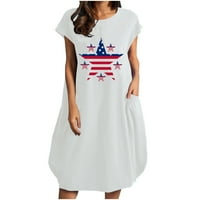Gaecuw САЩ тематични бохо рокли американски флаг облекло солиден цвят къс ръкав кръгла рокля рокля с покети миди рокля с джобове Ден