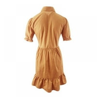 Кернели Женска ежедневна рокля с риза Руш с къс ръкав бутон нагоре мини рокли
