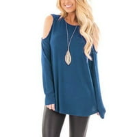 Ерзази женски върхове падат женски моден кръгъл врат пуловер с дълъг ръкав твърд небрежен пуловер с плоскост на чисти сини блузи за жени модерни xxl
