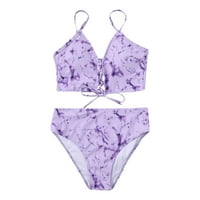 Gaiseeis женски разцепена модна модна печат Bikini Beach Swimsuit Light Purple L