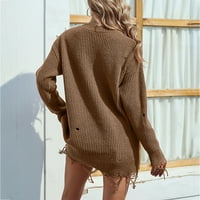 Cllios огромни пуловери за жени, плетени с дълъг ръкав Топ Plain V Leck Sweater Класически пуловер джъмпер есенни пуловери за жени