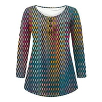 Жени цветен блок върхове с дълъг ръкав пролет Henley v Врат тениска плисирана ежедневна туника блуза отгоре кожи ризи за корем