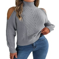 Paille жени пуловер от рамо плетени пуловери с дълъг ръкав джъмпер върхове ежедневно ежедневно износване пуловер сив m