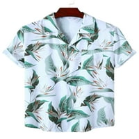 Grianlook Men Tops Button Down Blouse Lapek Neck Единични летни ризи с къси ръкави мъже небрежни с джоб редовно прилягане на флорален щампа стил-k m