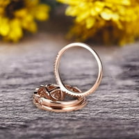 Milgrain art deco круша форма morganite годежен пръстен комплект карат тегло трио комплект подреждане съвпадение на сватбена лента солидна 10k роза злато
