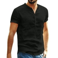 Мъжки летни ризи мъжки провиснал памук бельо Соид цвят къс ръкав ретро тениски блузи