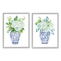 Ступел индустрии сини флорални букети буйни зелени растителни богато украсени пот, 14, дизайн от Мерцедес Лопес Чаро