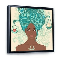 Дизайнарт портрет на афроамериканка със синя коса модерна рамка платно за стена арт принт