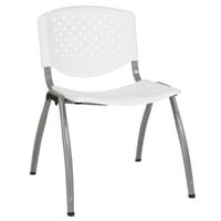 Флаш мебели Hercules Series lb. Капацитет бял пластмасов стол за стек с титан сиво прахово покритие рамка