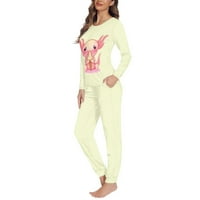 Renewold Pajamas Комплект за жени дълъг ръкав лъжичка шията свободно прилепване за сън